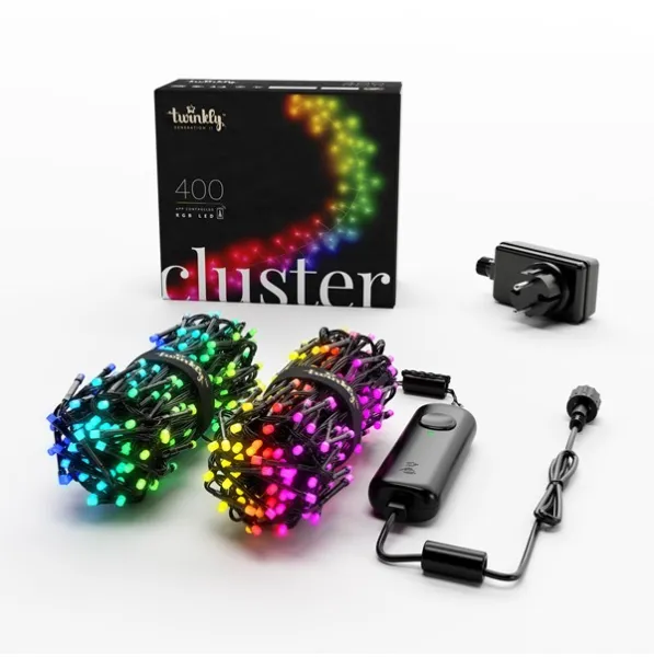 Twinkly Cluster - 400 App-controlled RGB LEDs. 6 Meters. Black Wire.