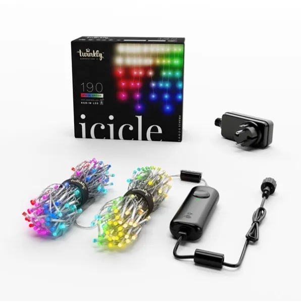 Twinkly Icicle - 190 App-Controlled RGB + Warm White LEDs. Clear Wire.